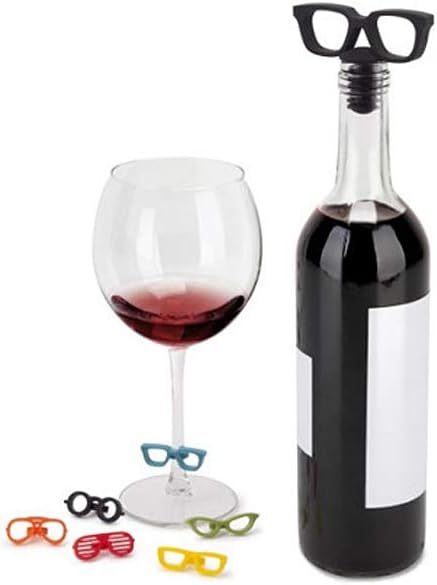 Set Tapón Y 6 Marcadores De Copas Silicona,forma De Lentes