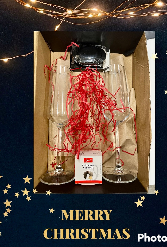 Set De Regalo Navidad 2 Copas, Abridor Mas Tapón Champagne