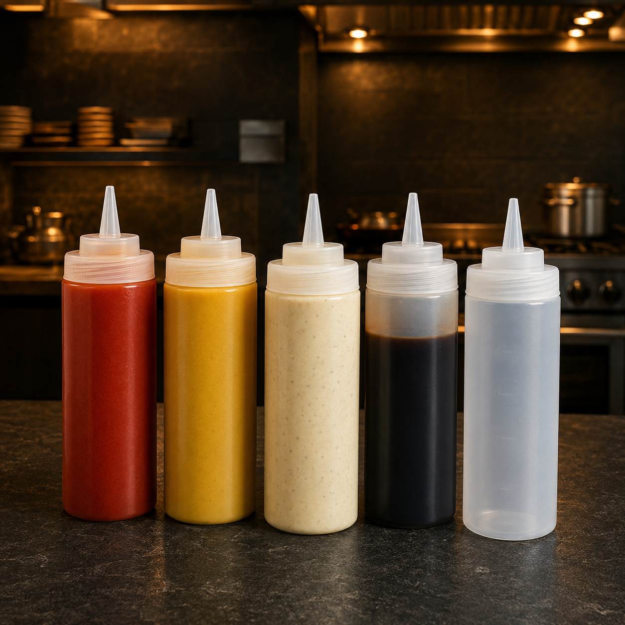 Dispensadores de salsas y aderezos para cocinas profesionales