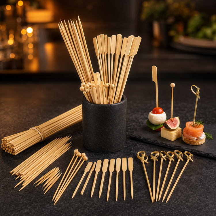 Pinchos, brochetas y palillos de bambú para gastronomía