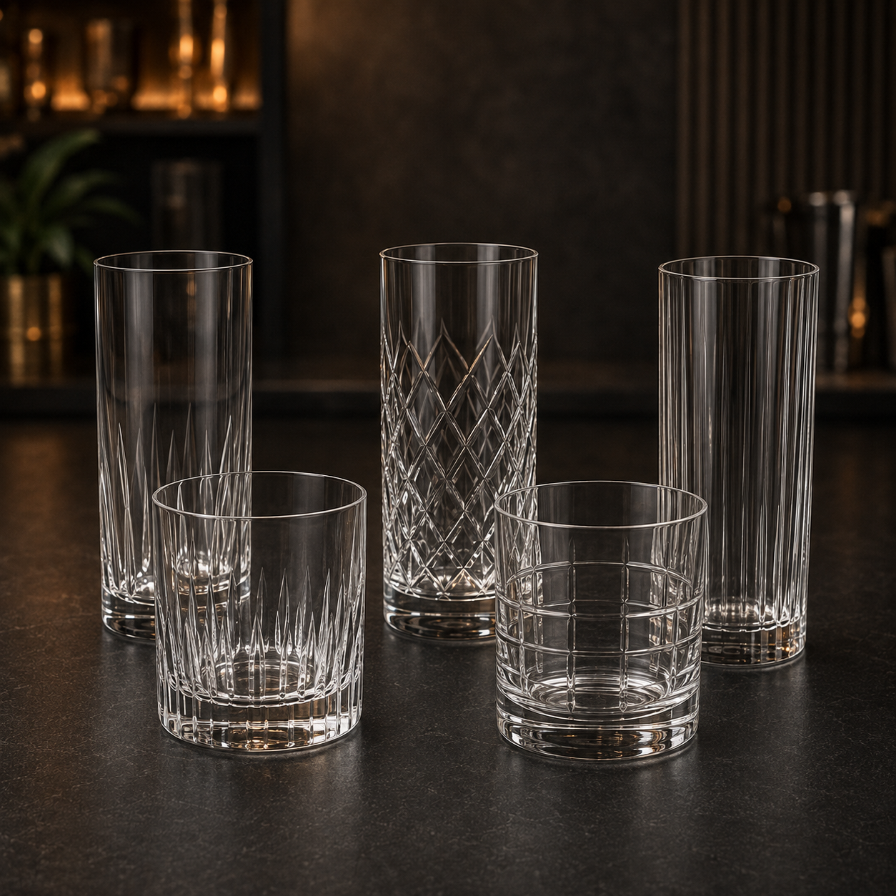 Vasos cortos y largos de vidrio para bar y coctelería en Chile