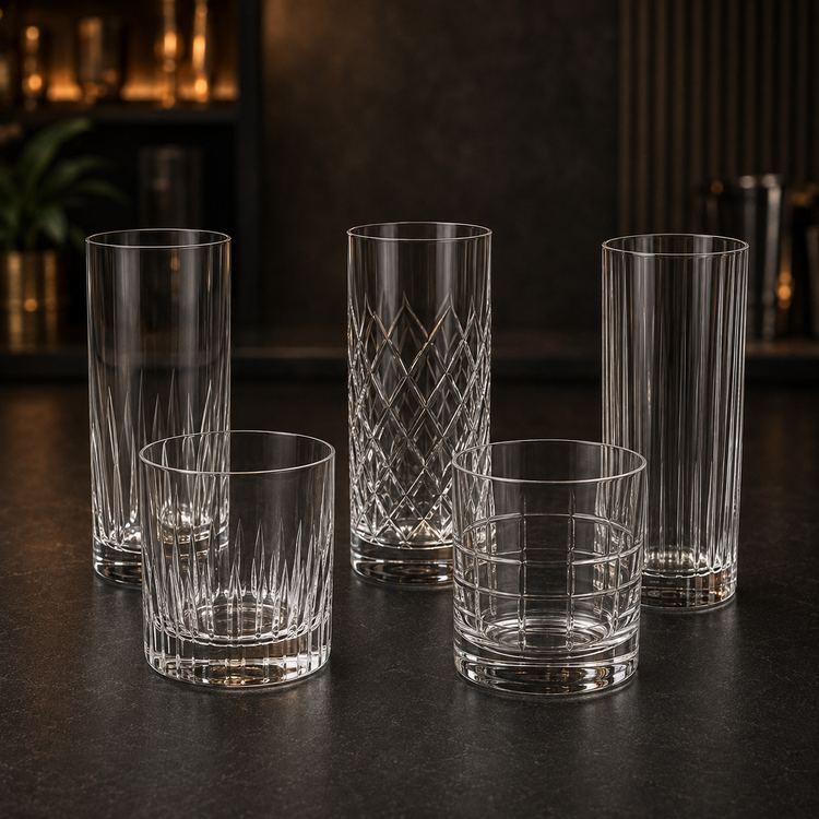 Vasos cortos y largos de vidrio para bar y coctelería en Chile