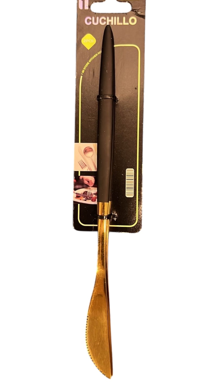 Set de 2 cuchillo dorado mango negro