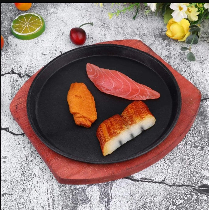 Plancha Plato De Fierro Fundido Con Base Madera  Sartén