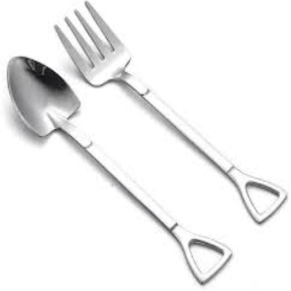 Set Cuchara + Tenedor Postre Plateado 17Cm