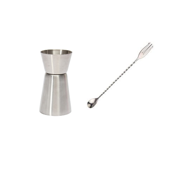 Set Coctel Jigger Metric + Cuchara Tridente Bar